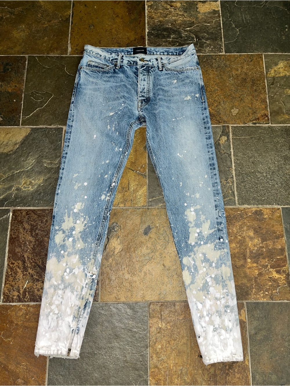 FOG Fifth Collection Light Blue Paint-Splatter Skinny Jeans